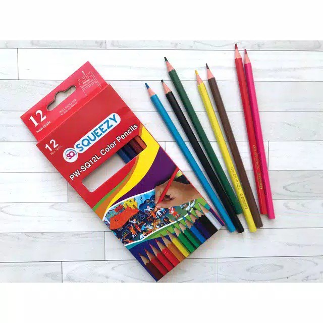 Isi 12 pcs Pensil Warna Squeezy Ukuran Panjang Multiwarna