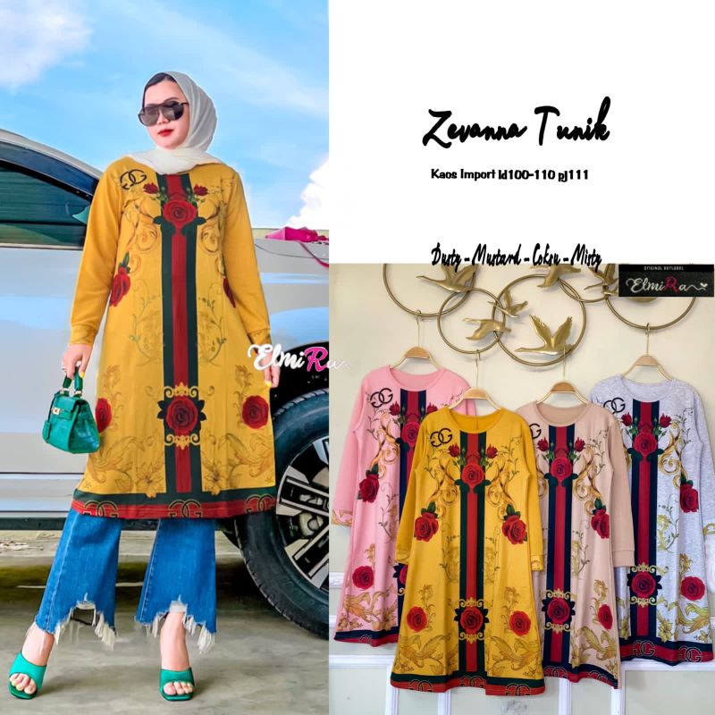 ZEVANNA TUNIK BY ELMIRA (TUNIK MUSLIMAH) Tunik motif bunga rekomended