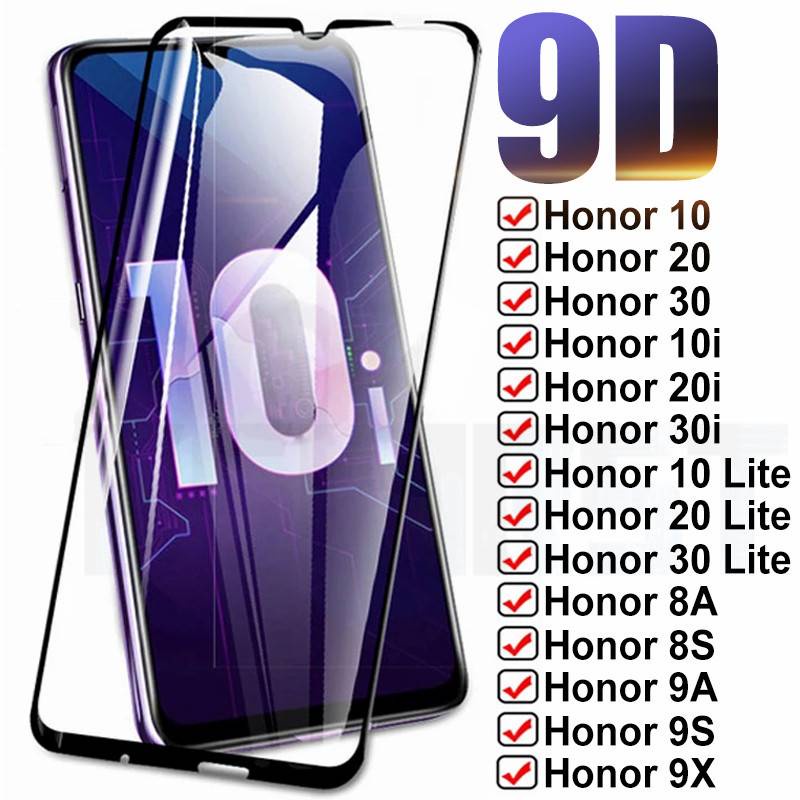 9D Full Protection Glass For Huawei Honor 10 20 30 Lite 10i 20i 30i 8X 8A 8S 9X 9A 9S 9C Tempered Screen Protective Safety Glass