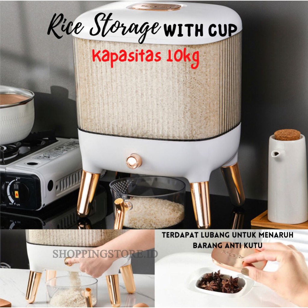 DISPENSER BERAS/TEMPAT BERAS ESTETIK/TEMPAT BERAS 10KG/TEMPAT BERAS PUTIH/RICE STORAGE