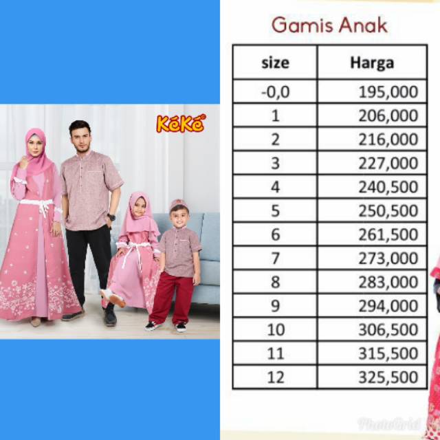 Gamis Plus Jilbab Anak Sarimbit Keke GM SR 20 02 Size 7 Bahan Wolfis Tangan Manset Tali1,3,5,7,9,11