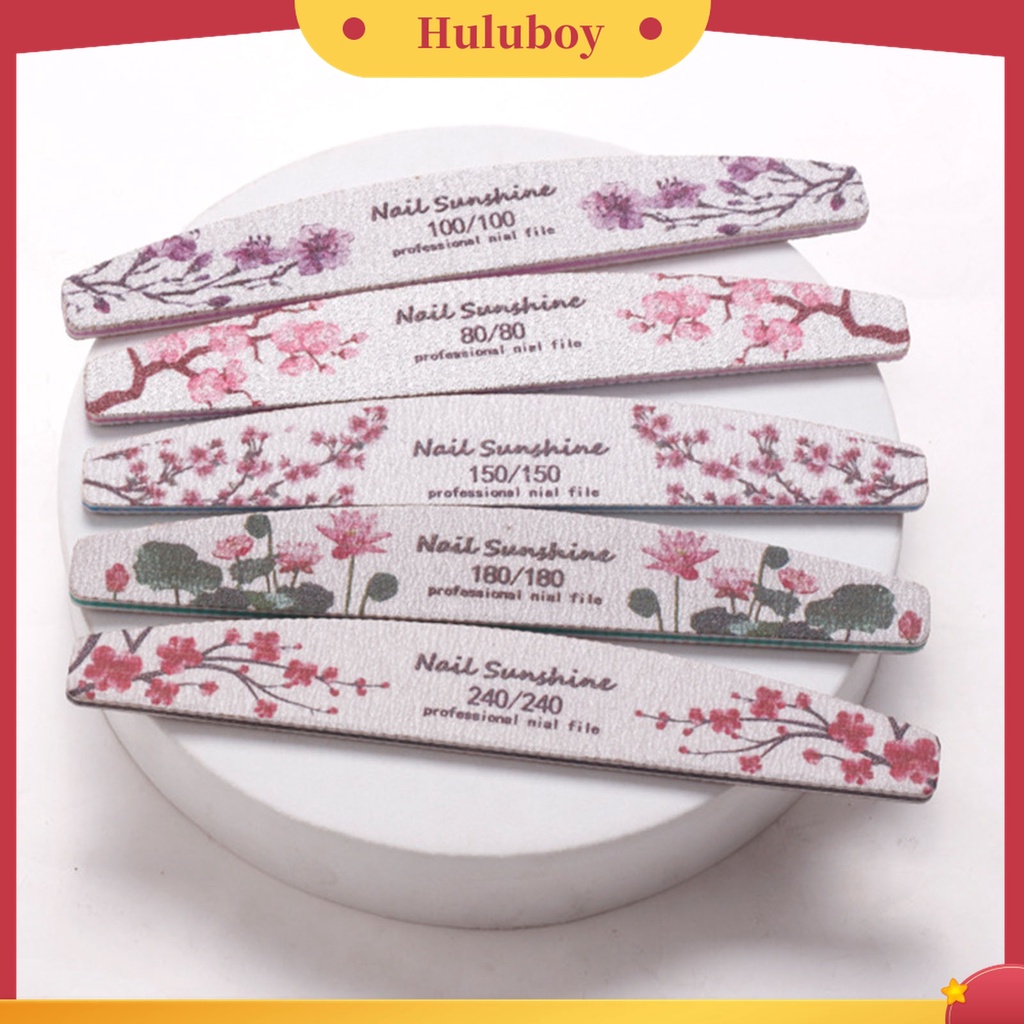 Huluboy Huluboy♡ 5pcs / Set Amplas Buffer Kuku Bentuk Setengah Bulan Untuk Manicure