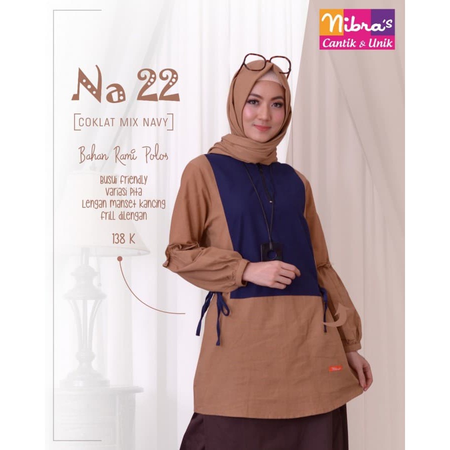 TOP BEST SELLER Atasan Nibras NA 22 Coklat Mix Navy - baju atasan wanita busana muslim