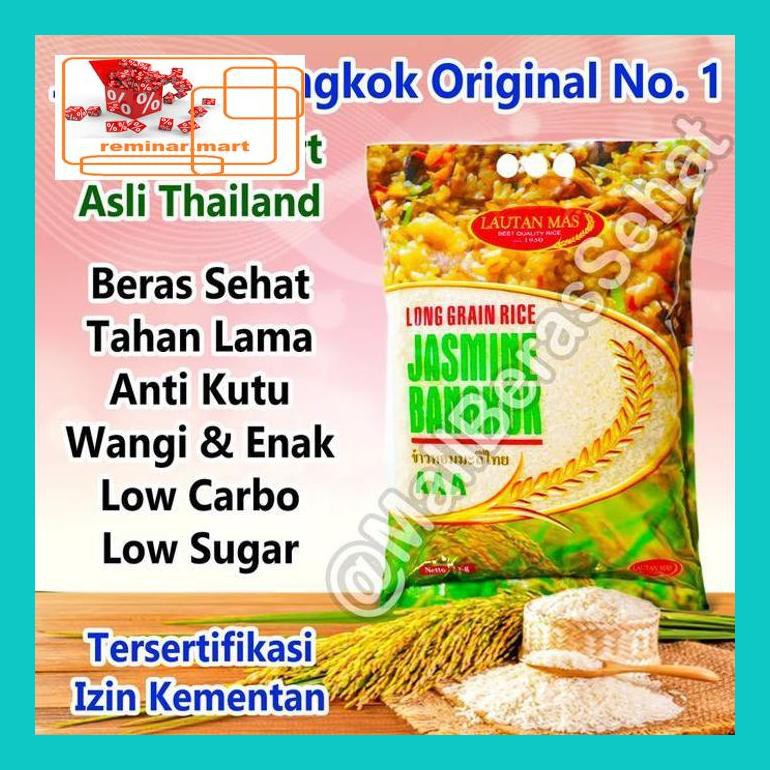 S0Bers Beras Jasmine Bangkok Asli Thailand 5 Kg, Aaa 5Kg Beras Sehat Import Ric0S50B