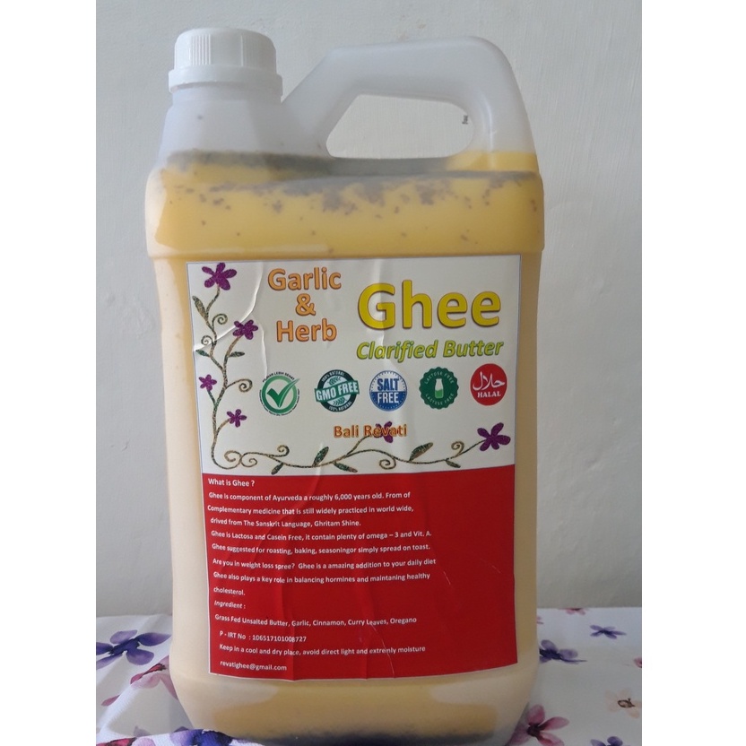 

Ghee, Garlic & Herb Ghee, Grass Fed Clarified Butter 5,000 ML