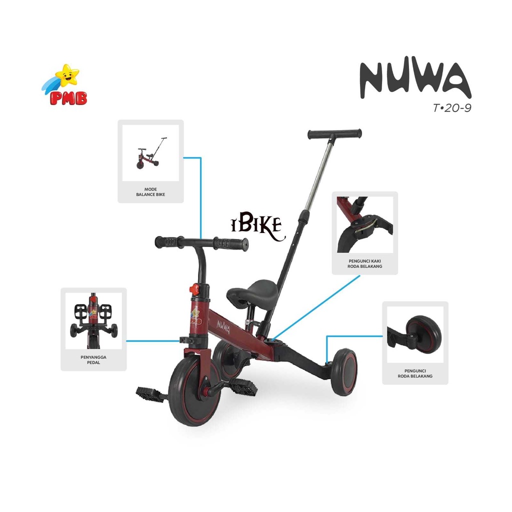 Sepeda Anak Roda Tiga Tricycle NUWA Seri T20-9 (PUSHBIKE)