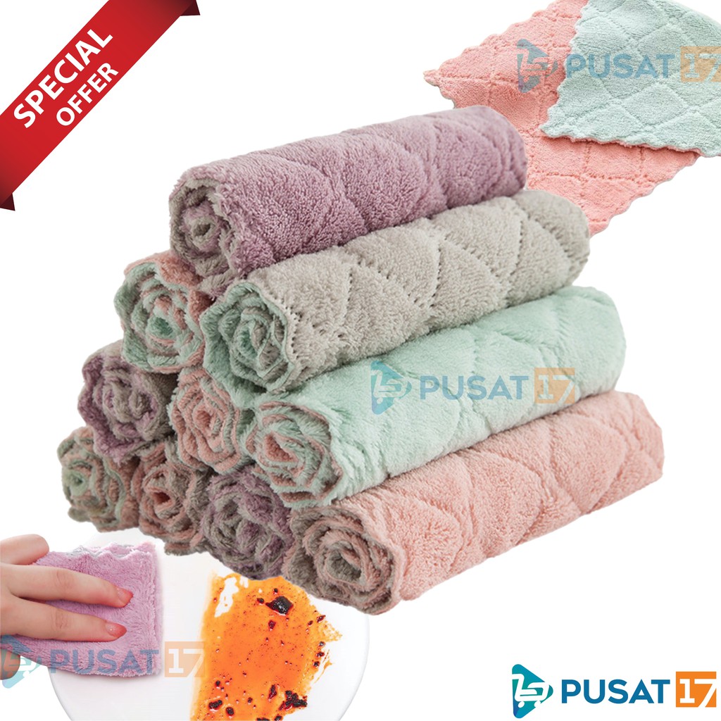 Foto KAIN LAP PIRING ANTI MINYAK TEBAL / KAIN LAP MICROFIBER DAPUR LAP CUCI PIRING GELAS CORAL FLEECE