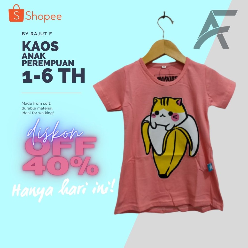 KAOS ANAK PEREMPUAN 1-6 TAHUN MOTIF BANANA HAMSTER