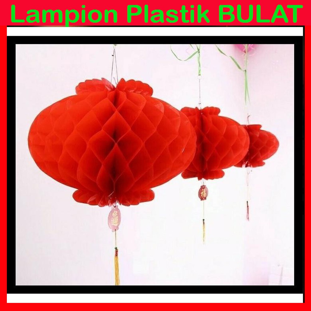 SEPASANG 2PC Lampion Plastik BULAT HONEYCOMB Merah Dekorasi Imlek 12 / 16 / 24 / 28 cm LANTERN MERAH