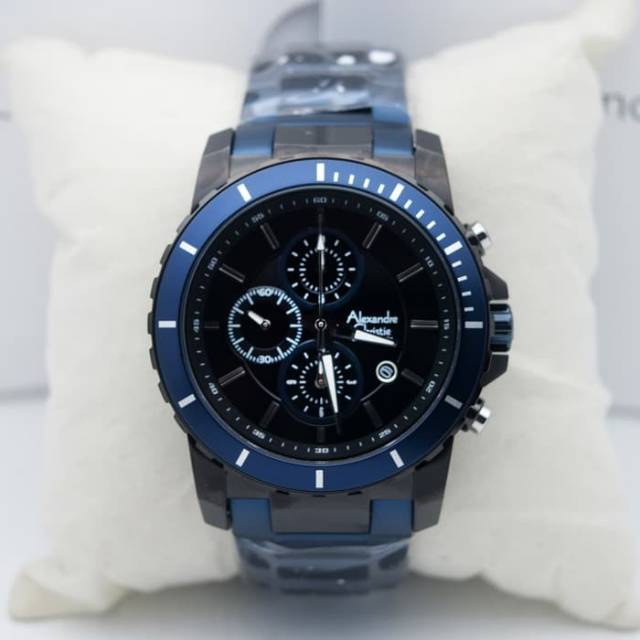 Jam Tangan Pria Alexandre Christie AC 6141 Black Blue.Original