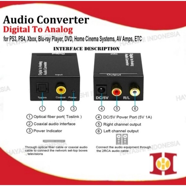 Digital To Analog Audio Converter Toslink Optical Coaxial To Rca TV