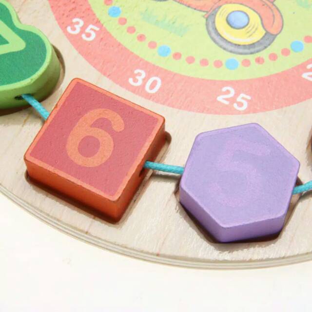 Mainan Jam Kayu Digital Clock Beads Jam Ronce Geometri Wooden Toys Clock Puzzle Mainan Edukasi Anak