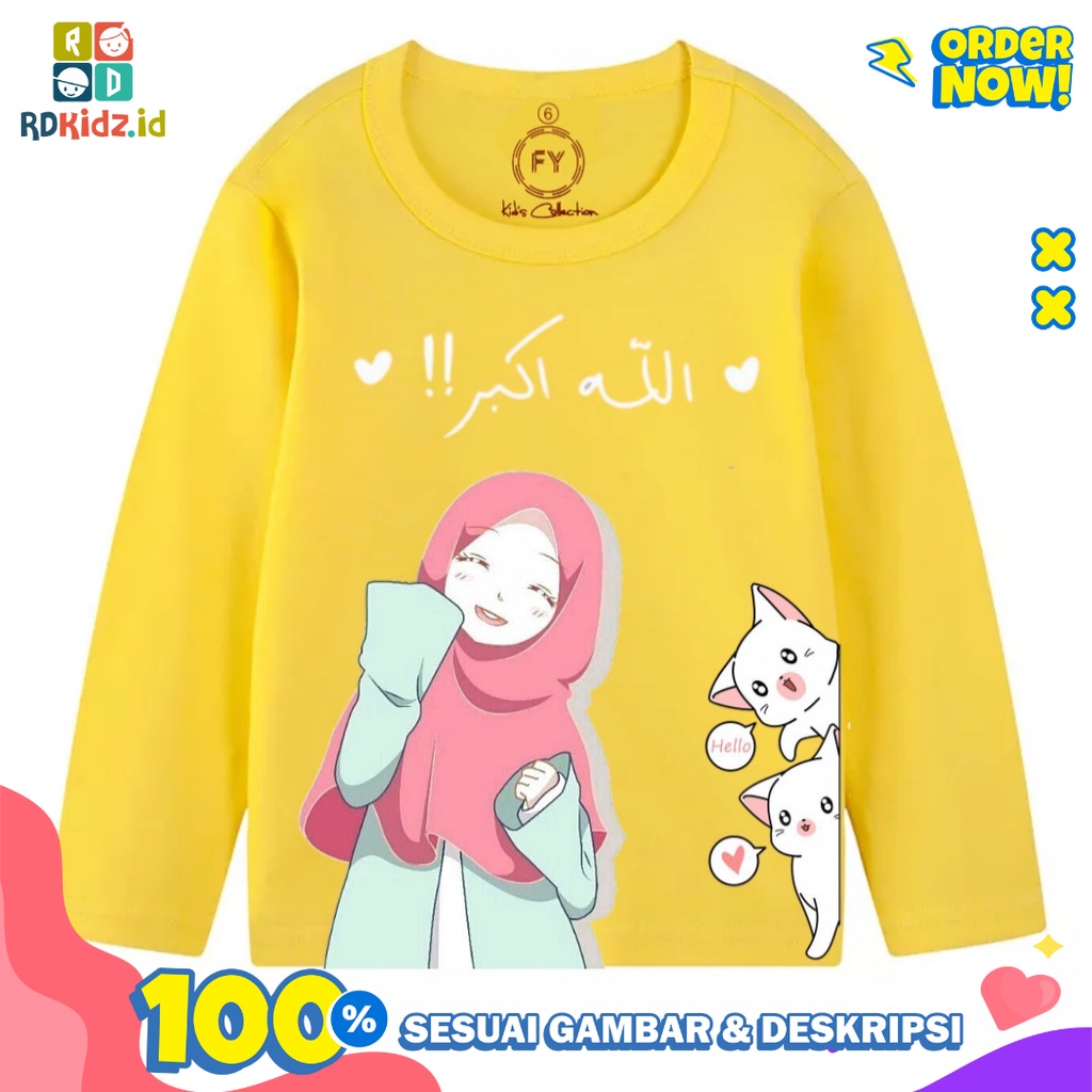 Rdkidzid Atasan LP Anak Perempuan Baju Panjang Anak Perempuan Motif Muslim Kuning