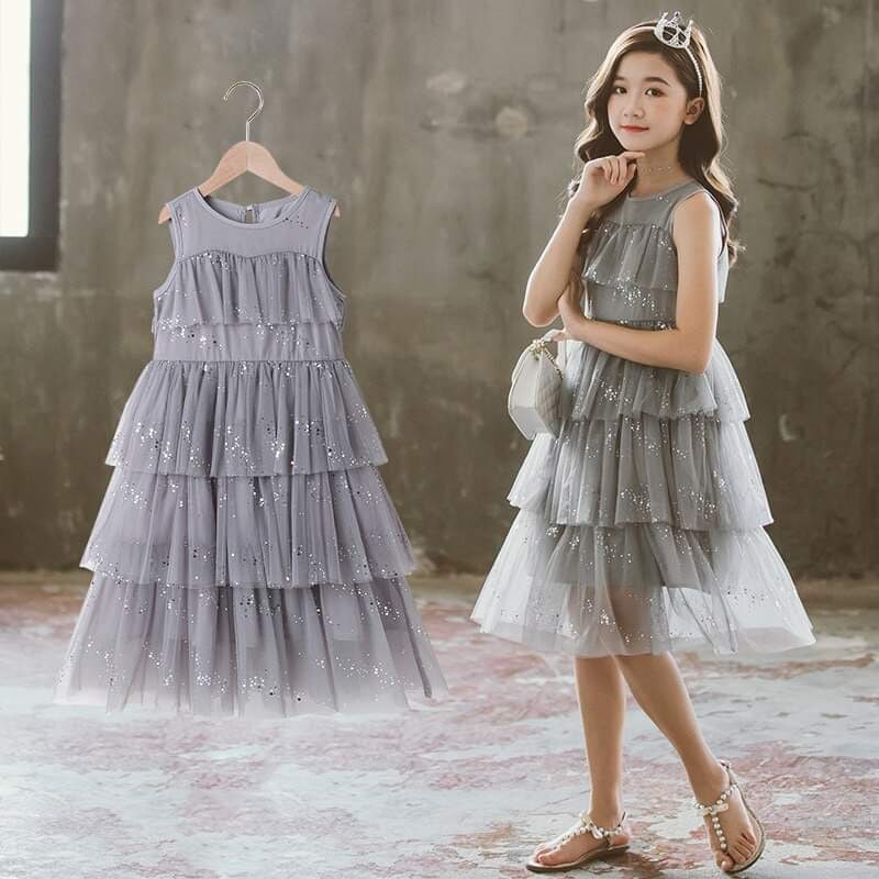 Dress Anak Perempuan Tutu Glitter Gray