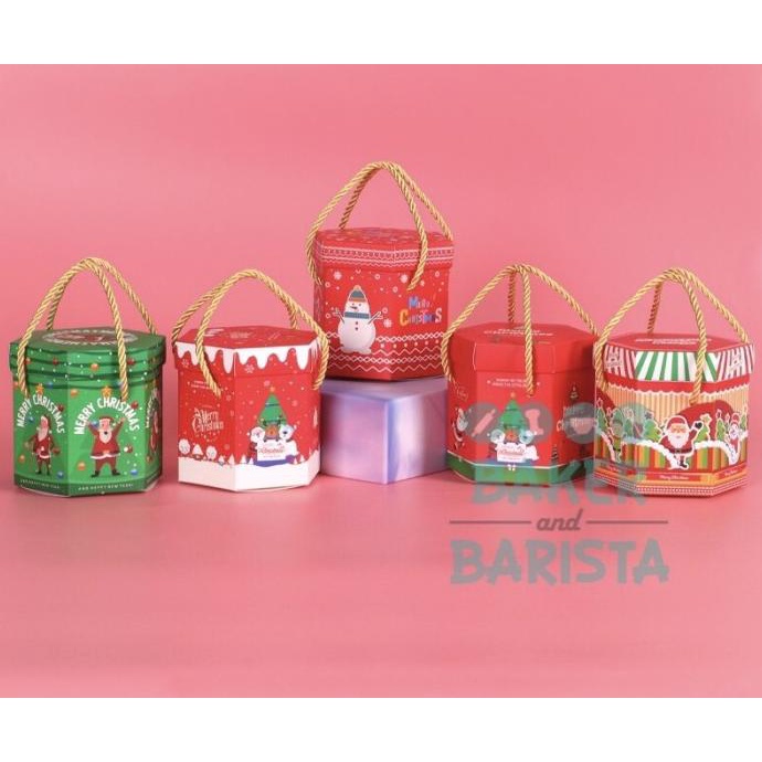 

(5pcs) xmas box hexagon / cake box natal / kotak kue natal christmas bakernbar99 Diminati Banget