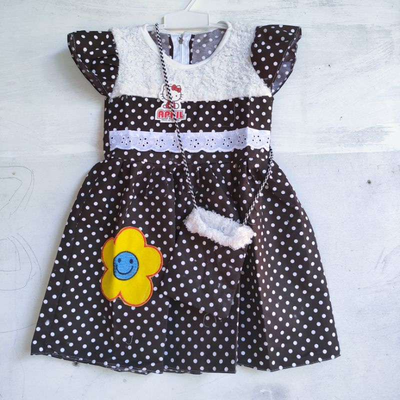 Dress Anak 2 3 tahun gaun tas anak cewek baju anak perempuan tas bulu polka ( dress andin Bag )