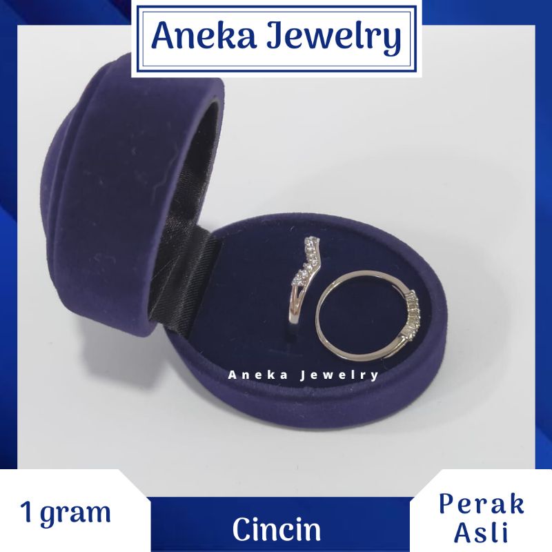 Cincin Cor Mata2 Baris V, Perak 925, Lapis Emas Putih