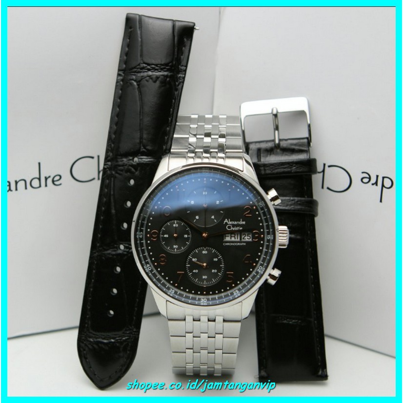 Alexandre Christie AC6492 Silver Black Original Jam Tangan Pria Alexandre Christie AC 6492