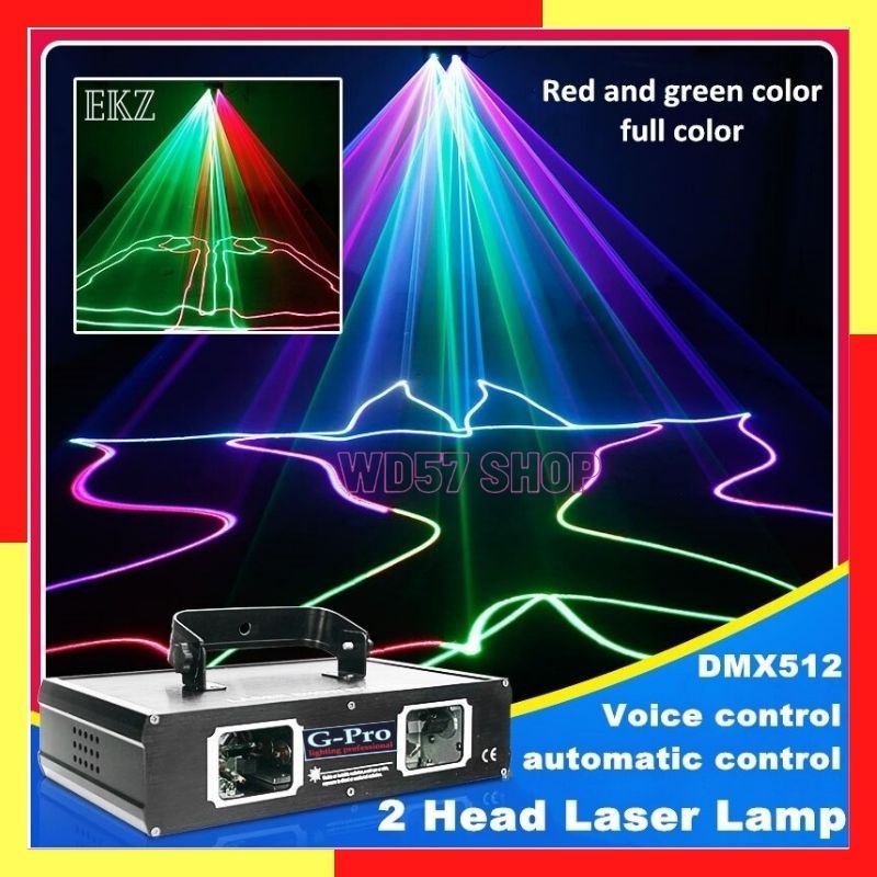 Lampu Sorot Proyektor Gantung Disco Tembak LED 2 Laser Lighting Full Color Sound System Disko RGBW D