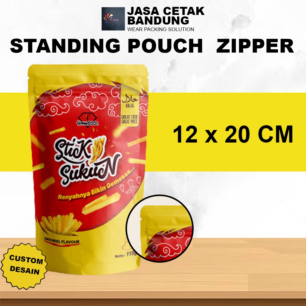 

KEMASAN CUSTOM STANDING POUCH + ZIPPER UKURAN 12X20
