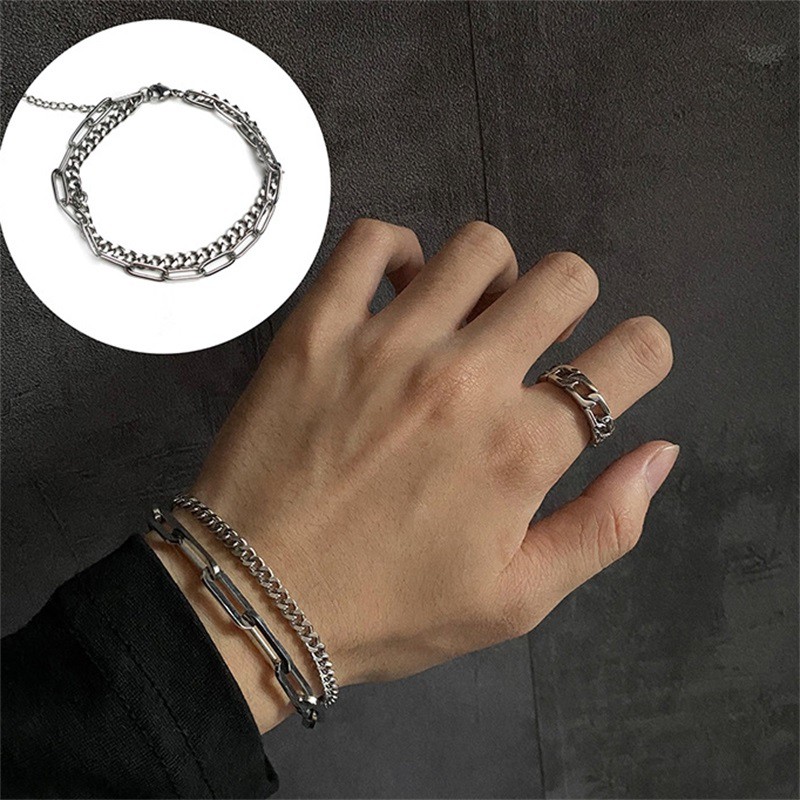 Gelang Bahan Titanium Steel Model Double Layer Gaya Korea Untuk Pria Dan Wanita