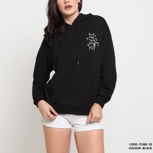 HOODIE WANITA TEBAL HALUS GIRLS CAN DO ANYTHING BLACK FLEECE TERBARU'