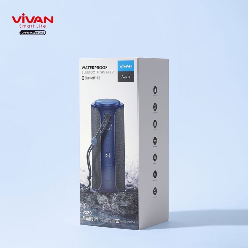 VIVAN Bluetooth Speaker VS30 Portable Waterproof IPX7 Subwoofer 20W 15 Jam Playtime Garansi Resmi 1 Tahun