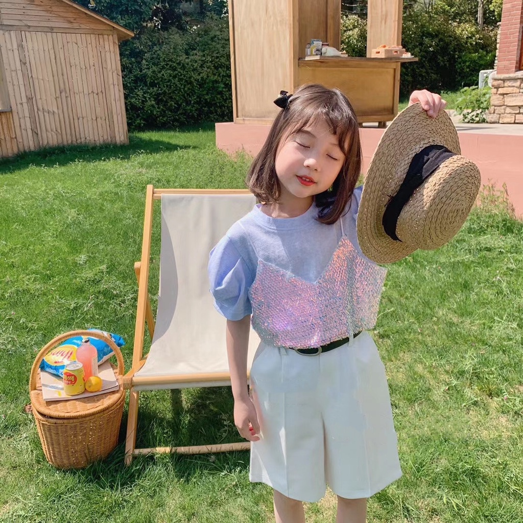 babyfit setelan celana SEQUIN blouse import baju anak perempuan dengan belt import