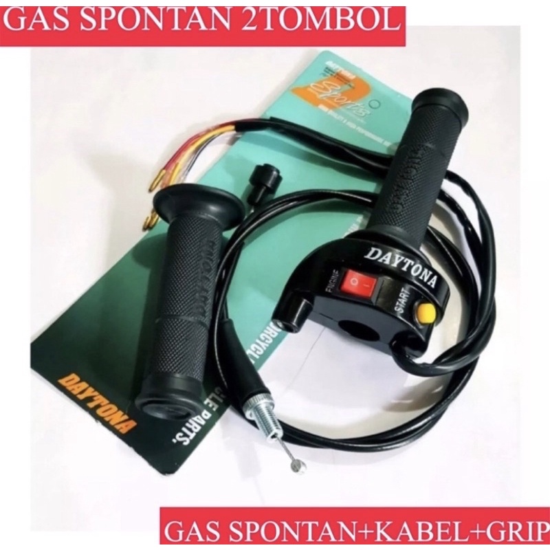 Gas Spontan ( Daytona ) Gas Kontan Sepontan Besi 1 kabel 3 &amp;2 tombol plus kabel 110 cm free Hand grip original impor universal motor bebek matic sport, vixion, tiger, supra, mx, satria fu, jupiter, shogun, Ninja 150 RR-R, Revo, Kharisma, Mio, Beat