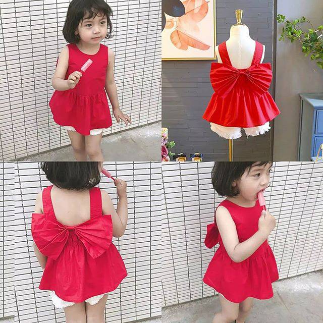 ATASAN BLOUSE KUTUNG KATUN RED APPLIKASI PITA BELAKANG