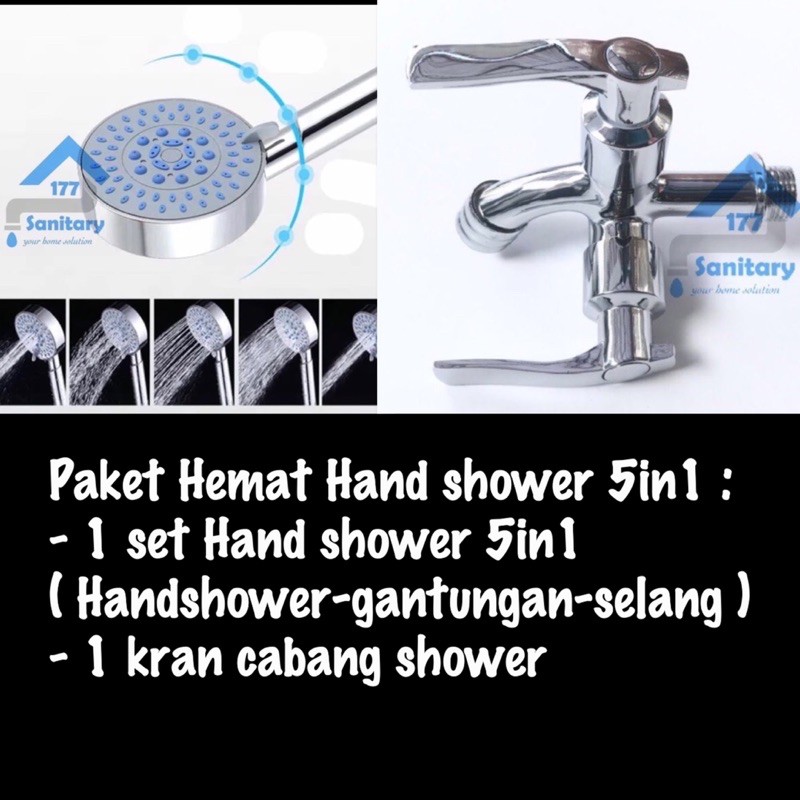 Paket Hand Shower mandi Murah 913 DB- HandShower 5in1 Dan Kran Cabang DB26 Semprotan Air