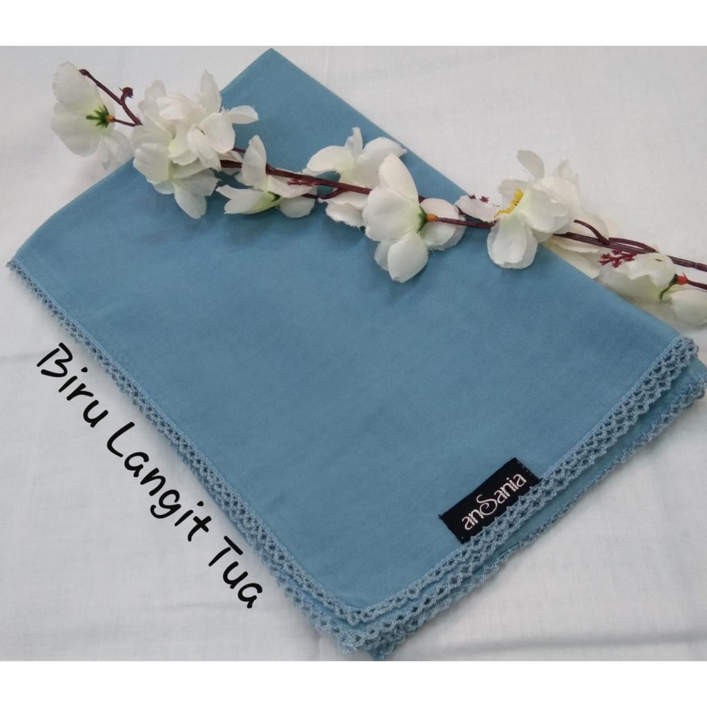 Kerudung Segiempat Bella Crochet Ansania PollyCotton Jilbab Bella Butik Hijab Segi Empat Rumah Hija'b-BIRU LANGIT TUA