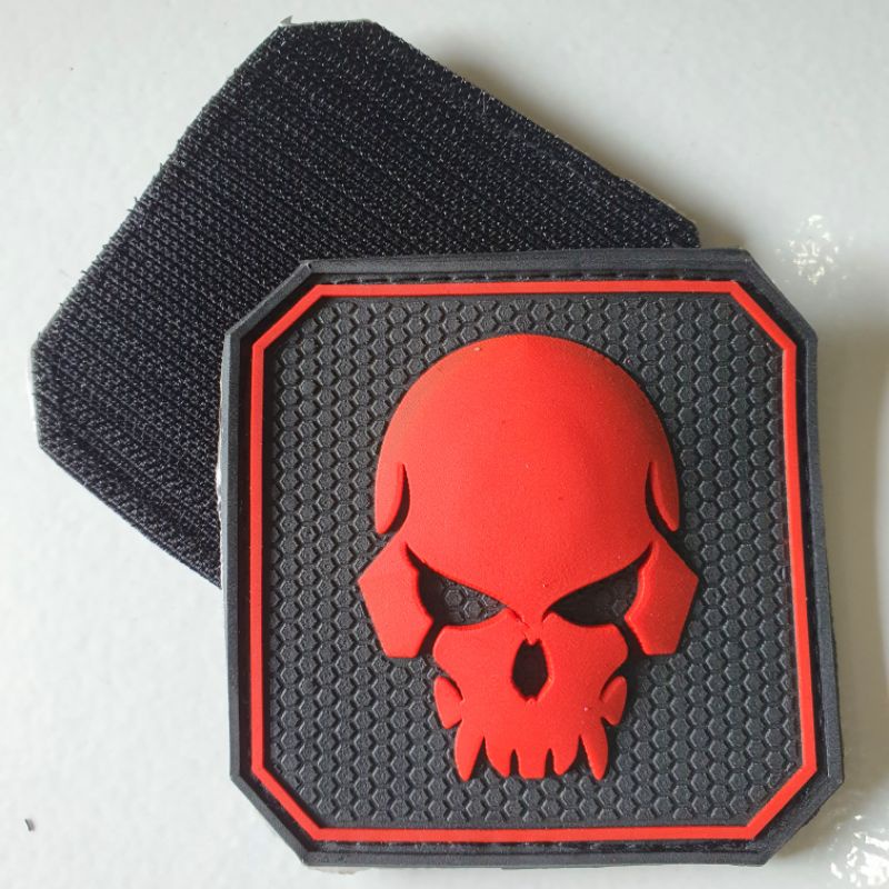 PATCH RUBBER PVC LOGO TENGKORAK EMERSON MERAH TIMBUL 3D /TEMPELAN EMBLEM KARET VELCRO