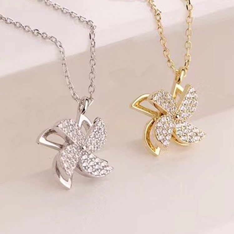 Candy Jewelry Fashion Rotatable Windmill Necklace Alloy Gold Silver Color Rhinestone Rotating Necklaces for Women Simple