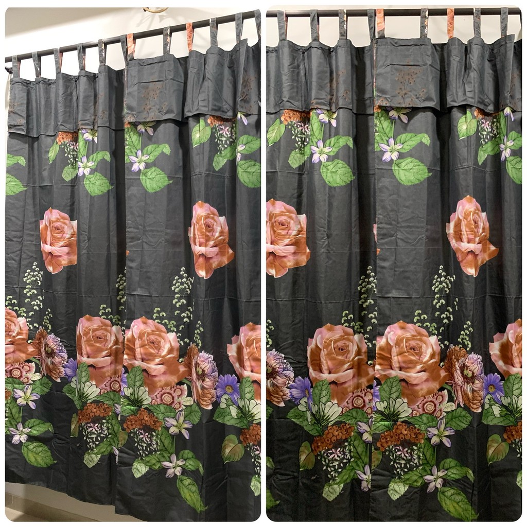 [ PINTU DAN JENDELA ] GORDEN TALI + PONI MOTIF BUNGA MAWAR COKLAT DASAR ABU