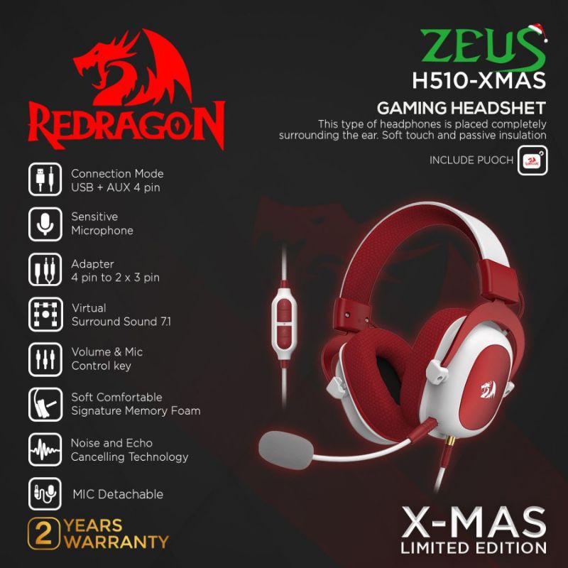 Headset Gaming Redragon Zeus H510-Xmas edition