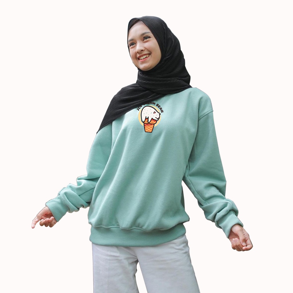 Sweater oversize wanita CREAM BEAR sweter cewek bigsize kekinian