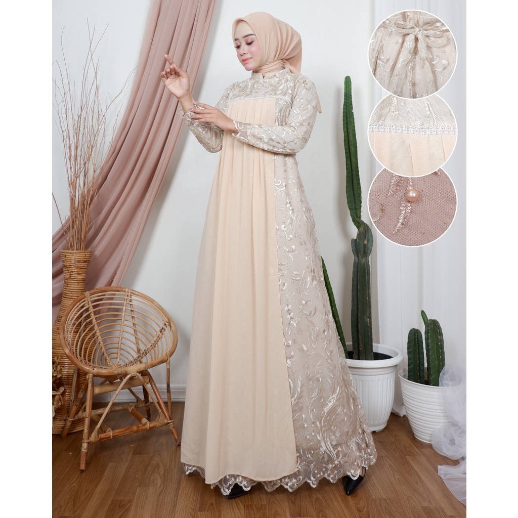 Dress Gamis Kebaya Cantik Modern Mix Ceruty Babydoll Gaun Pesta Kondatangan Wanita Mewah By santiank kebaya