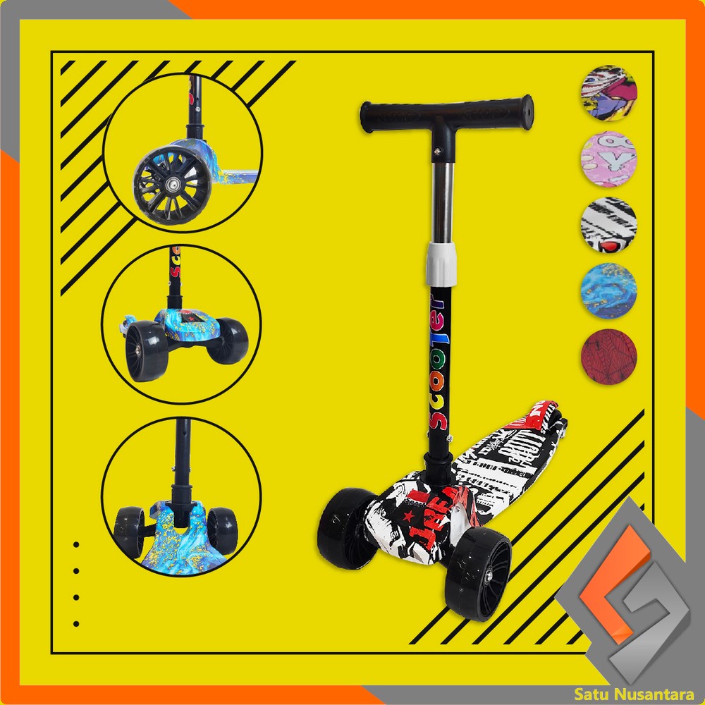 SN-M252 Mainan Skuter Anak Karakter Scooter Roda 3 Otoped Anak Bisa Dilipat Injak Mainan Outdoor Kic