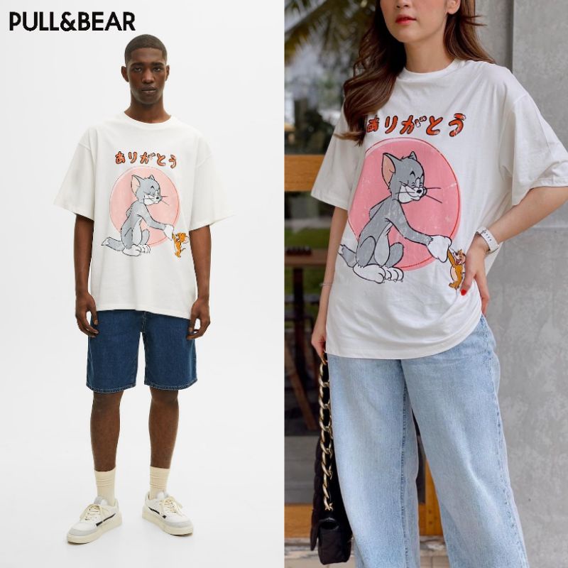 Pull&Bear sleeve smurft/STWD/Tom&Jerry T-Shirt