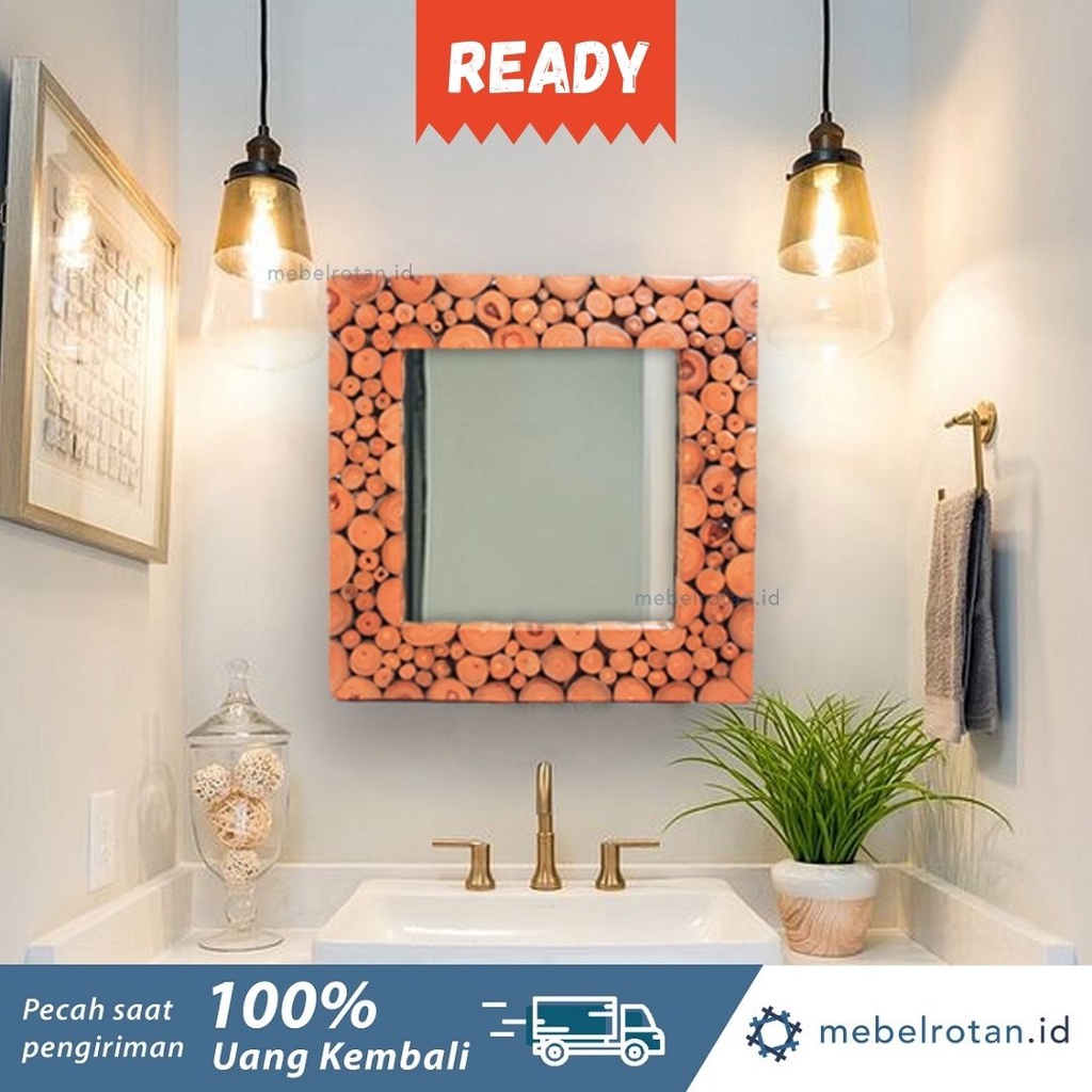 CERMIN KAMAR MANDI KOTAK KAYU JATI SQUARE TEAK CERMIN WASTAFEL TOILET KAMAR MANDI