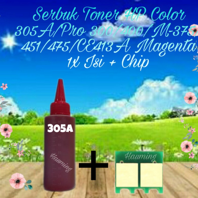 Serbuk Toner HP 305A M375 M451 M475 M375NW M451DN Pro 300 400 CE413A Magenta + Chip