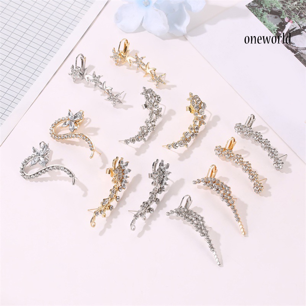 OW# 1Pc Women Rhinestone Flower Butterfly Ear Stud Cuff Clip Earring Helix Jewelry