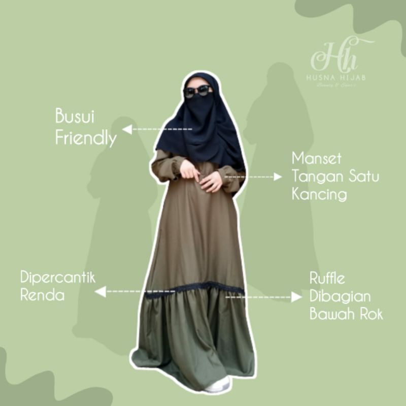 [BRAND HUSNA HIJAB] GAMIS POLOS / GAMIS ARUMI ABAYA / GAMIS POLOS RENDA WOLLYCREPE PREMIUM