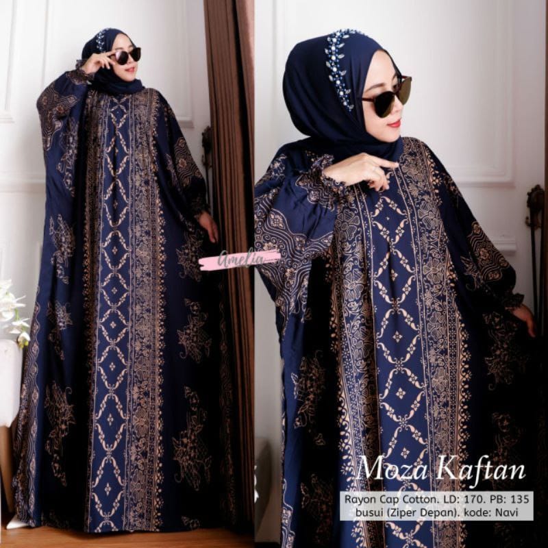 Gamis Rayon Kaftan Wanita Jumbo / Moza Kaftan Motif Sultan Size Jumbo Busui Resleting