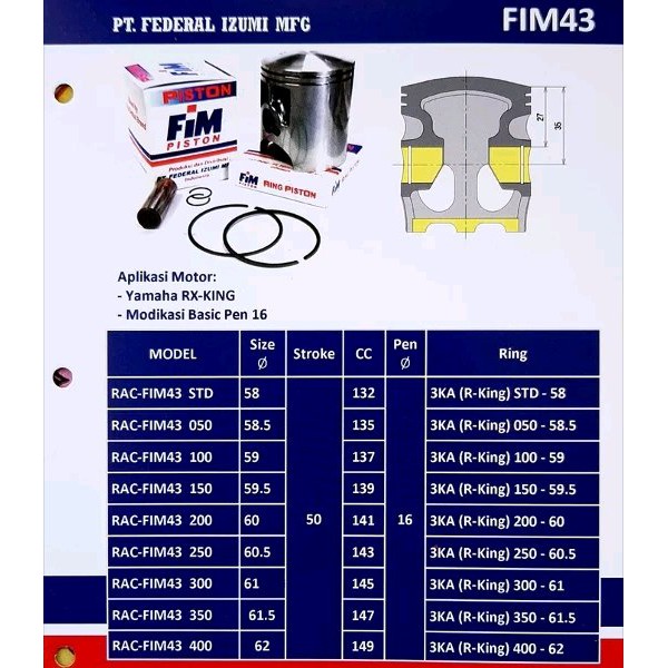 MX21A Piston Kit FIM43 RXK RX King OS 50 100 150 250 300 350 400 diameter 58.5 59 59.5 60.5 61 61.5