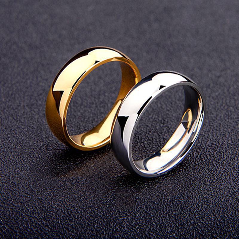 Cincin Jari Bahan Stainless Steel Warna Emas Hitam Silver Ukuran 6mm Untuk Pria Dan Wanita