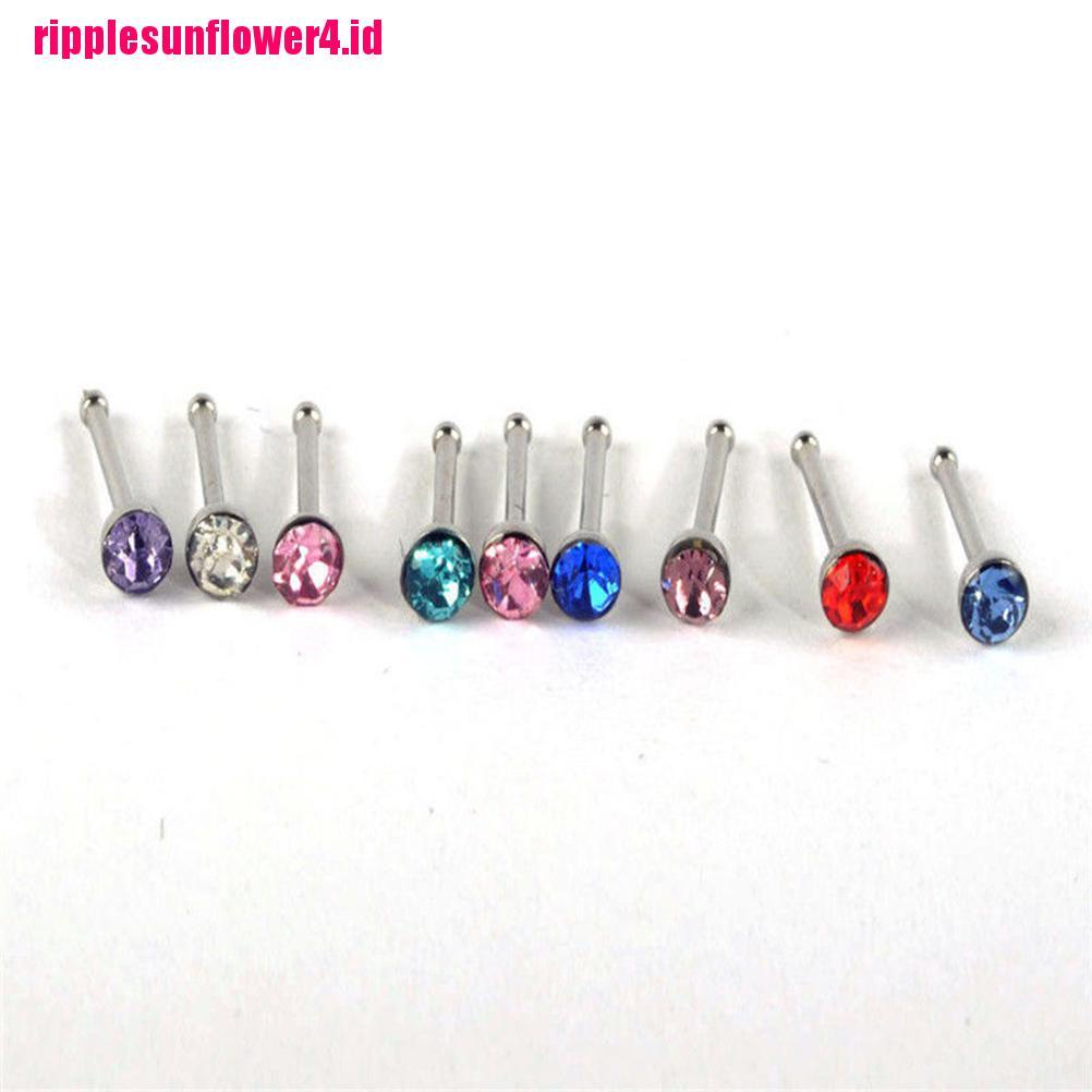 24pcs Anting Tindik Hidung / Tubuh Bentuk Bulat Bahan Steel Dengan Berlian Imitasi