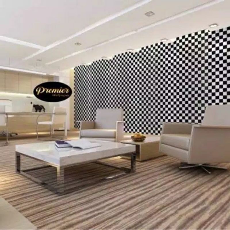 Wallpaper Dinding Motif Catur Hitam Putih Ukuran 1O Meter x 45 CM