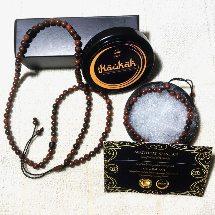 Kalung Tasbih 99 Kesehatan Kayu Kokka BERSERTIFIKAT Bulat 99 Uk 5mm Kaukah Kaoka Bonus Gelang Kokka